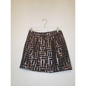 Banana Republic Womens 0 Skirt Mini Geometric Black Metallic Front Pleats Pocket